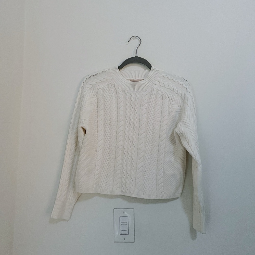 NWOT Philosophy Cable Knit White Crewneck Sweater Size XS Academia Preppy